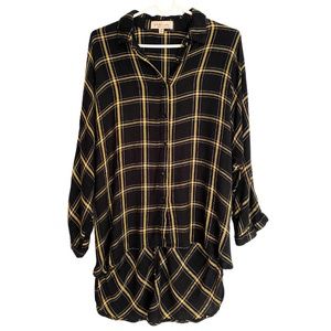 Philosophy Women’s Black/Yellow Plaid Hi-Low Button Down Shacket [US 0X]